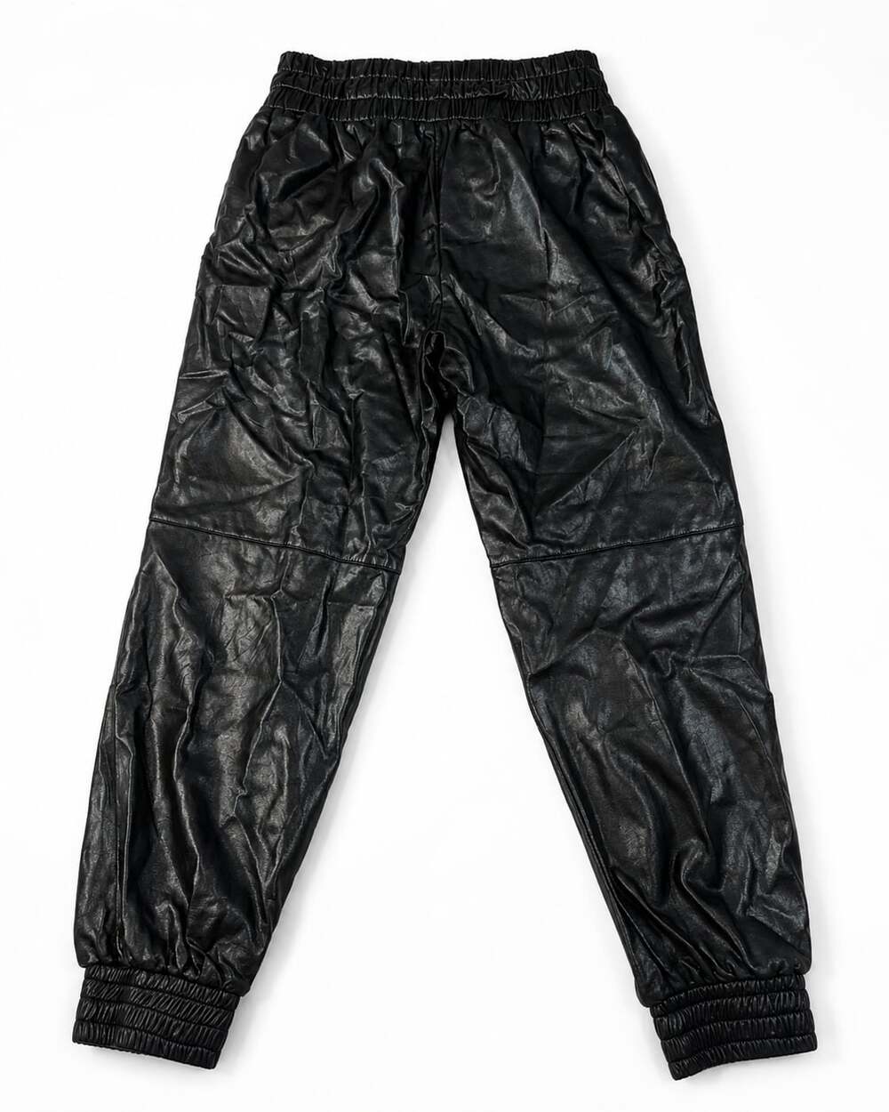 DO+BE Women's Black Faux Leather Jogger Pants with Elastic Waist